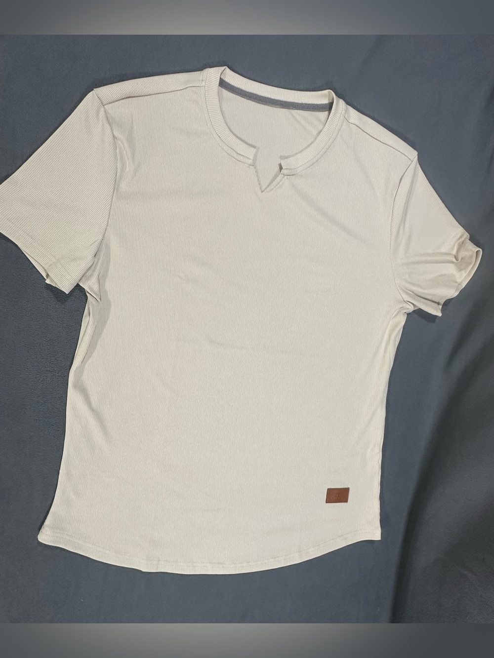 Men's White Short-Sleeve Notch Neck Shirt
